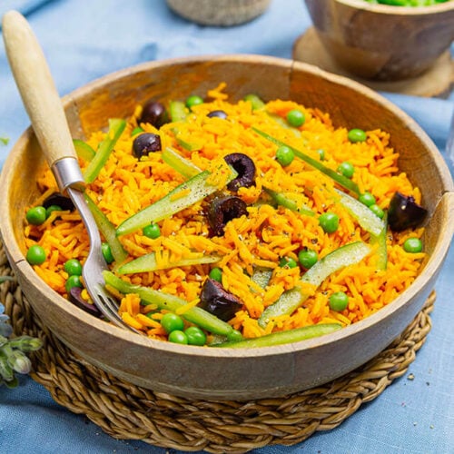 Salade de riz petits pois et poivron vert a l espagnole