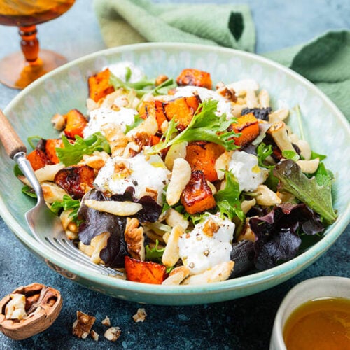 Salade de spatzles au potimarron noix et burrata