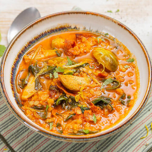 Soupe de lentilles corail au chorizo et épices tex mex